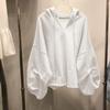 Women's Spring Loose Thin Sweatshirt Solid Color Design Hooded Top