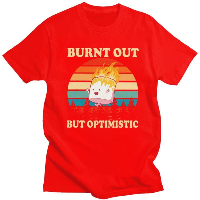 Male Burnt Out But Optimistic T Shirt Streetwear Short Sleeves Cotton Retro Sunset Camping Tshirt Leisure Graphics Tee Tops S
