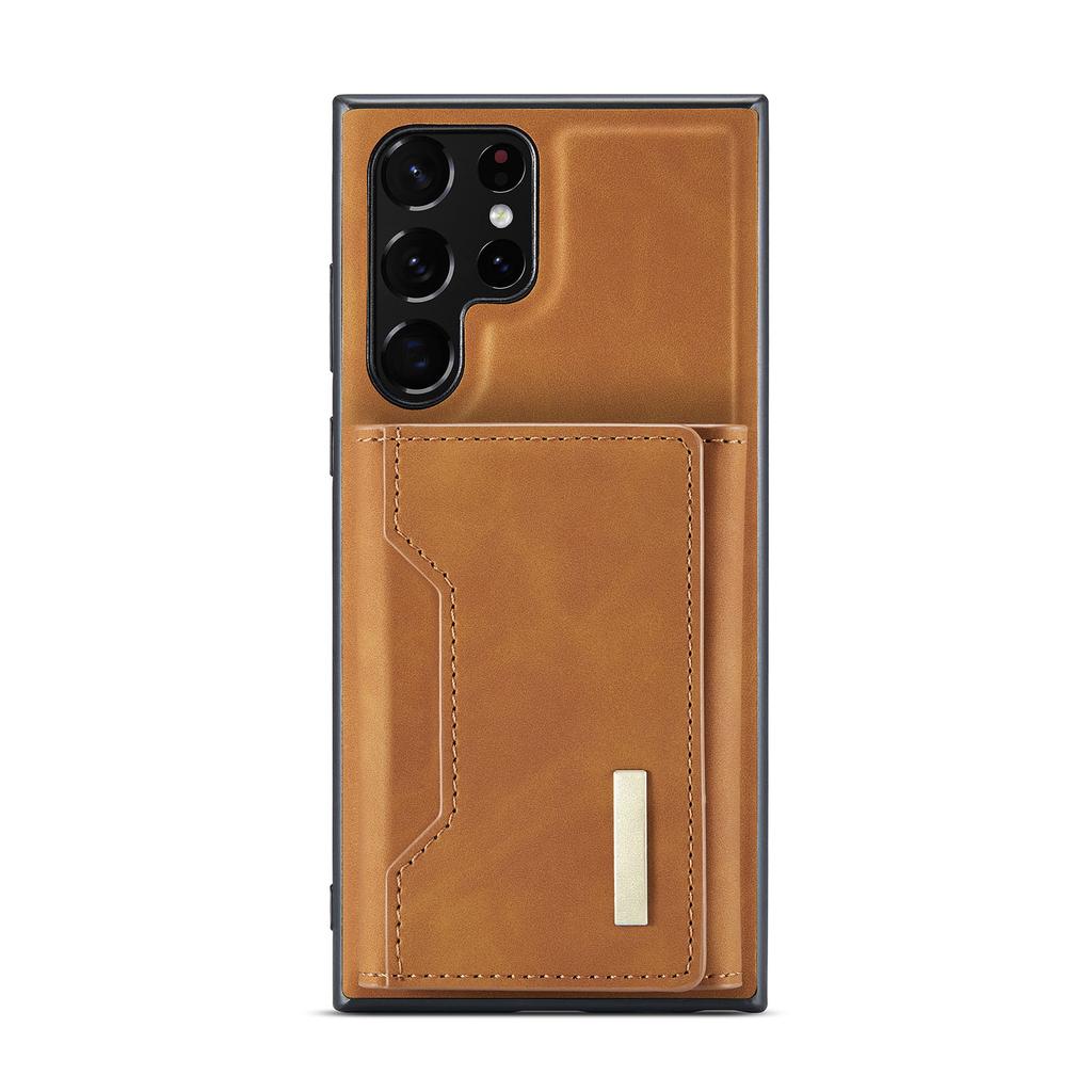 Phone Case Magnetic Card Holder Wallet Stand Cover Fit for Samsung Galaxy S22 Brown S22 Ultra