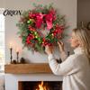 Weatherproof Winter Wreath for Porch Christmas with Red Berries Eucalyptus Pinecones, Artificial Front Door Natural Look Greenery Hanging Garland
