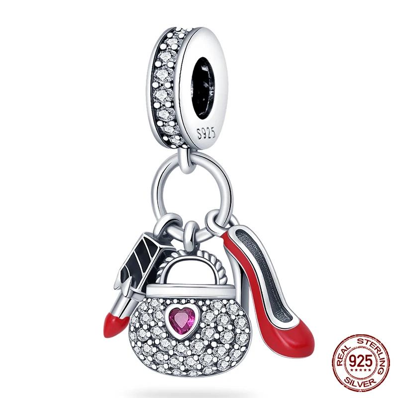 Copper Red Color Collection Heart Shape Charm Bead Charms Bead Charms Suitcase Pendant Compatible With Authentic Bracelets Lucky Jewellery Gifts