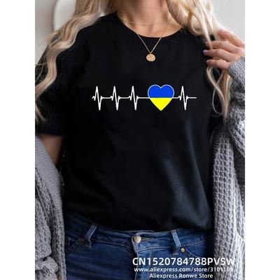 Kalp Atışı Mavi Sarı Kadın Baskılı Tişört Kız Y2K Kısa Kollu Tişört Üstler Bayan 90'lar Sweatshirt Kadın Harajuku Giyim