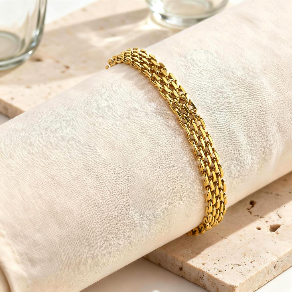 Waterproof Mesh Chain Anklet18k Gold Plated Tarnish Free Flat Mesh Link Women's Anklet Bracelet Summer Foot Accessories