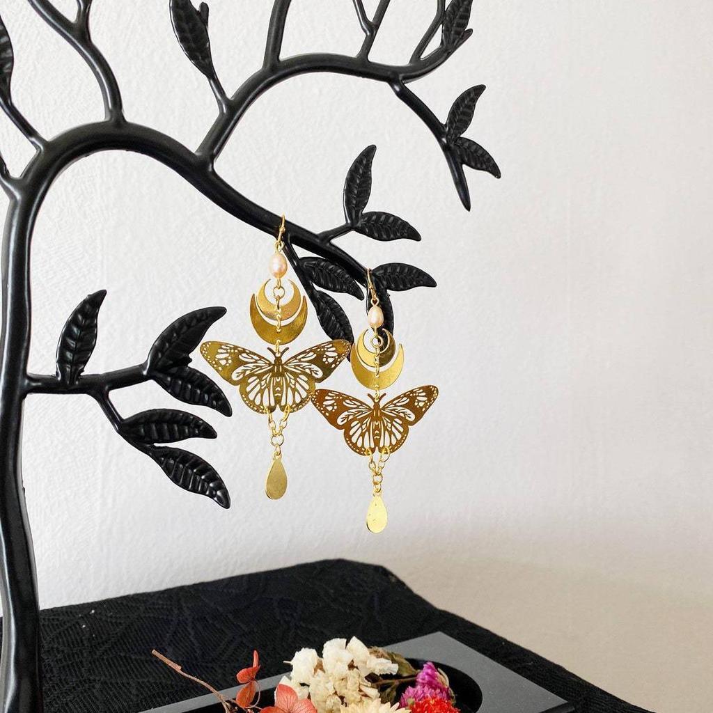 Handmade Bohemian Butterfly Gold Pendant Earrings