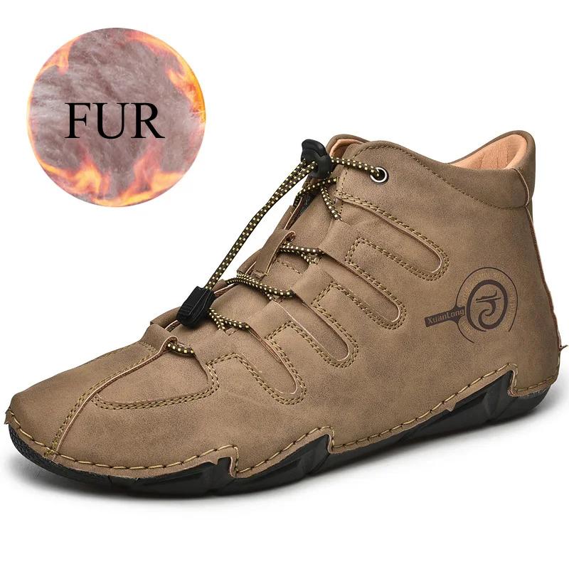 Fashion Winter Comfortable Soft Soled Hiking Boots Men High Top Sneakers Casual Shoes Fashion Casual Shoes Men's Plush Warm Brogue Shoes