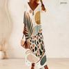 Plus Size Women V Neck 3 4 Sleeve Maxi Dress Soft Chic Casual Holiday Street Gown