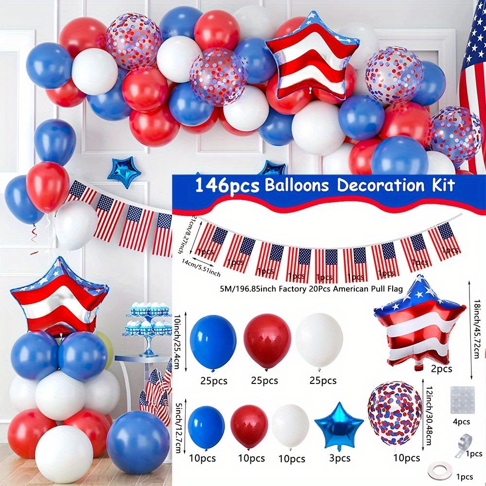 146PCS Independence Day Balloon Arch Set Blue, White, and Red Balloon Decoration for American Independence Day Patriotic Holiday Other