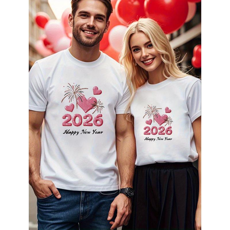 1PCS Valentine s Day Limited Couple Short Sleeve T-shirt Casual Home & Outdoor Top XXL белый