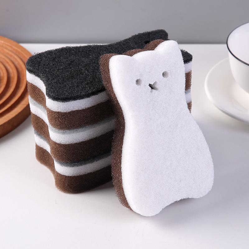 

Набор из 4 толстых милых губок для кухни с изображением кота - прочные инструменты для мытья посуды и уборки 4pcs