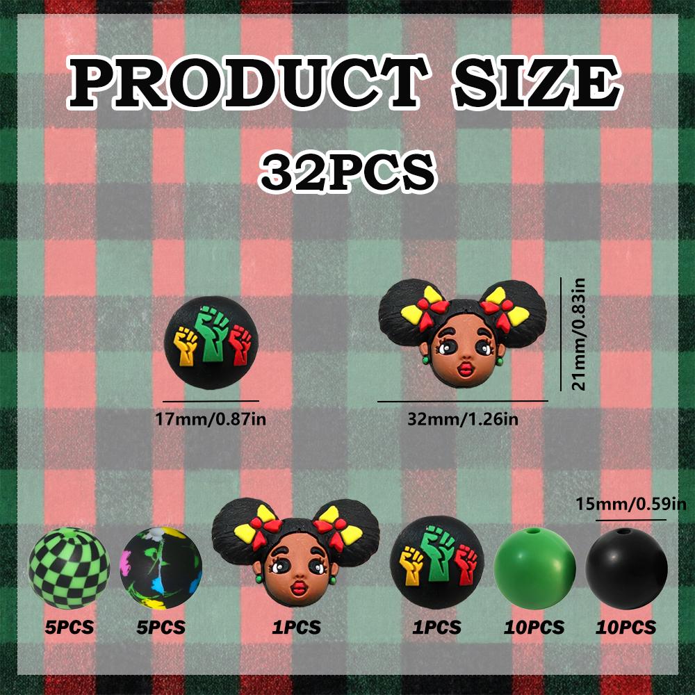 

32/56PCS African Fashion Girls Silicone Bead Set, perfect for DIY handmade crafts such as keychains, necklaces, bracelets, etc