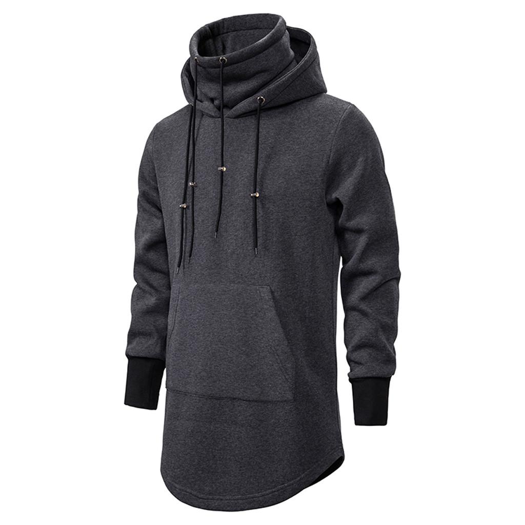 Men's  And Winter Trend Solid Color Dark Long Hooded Loose Sweater