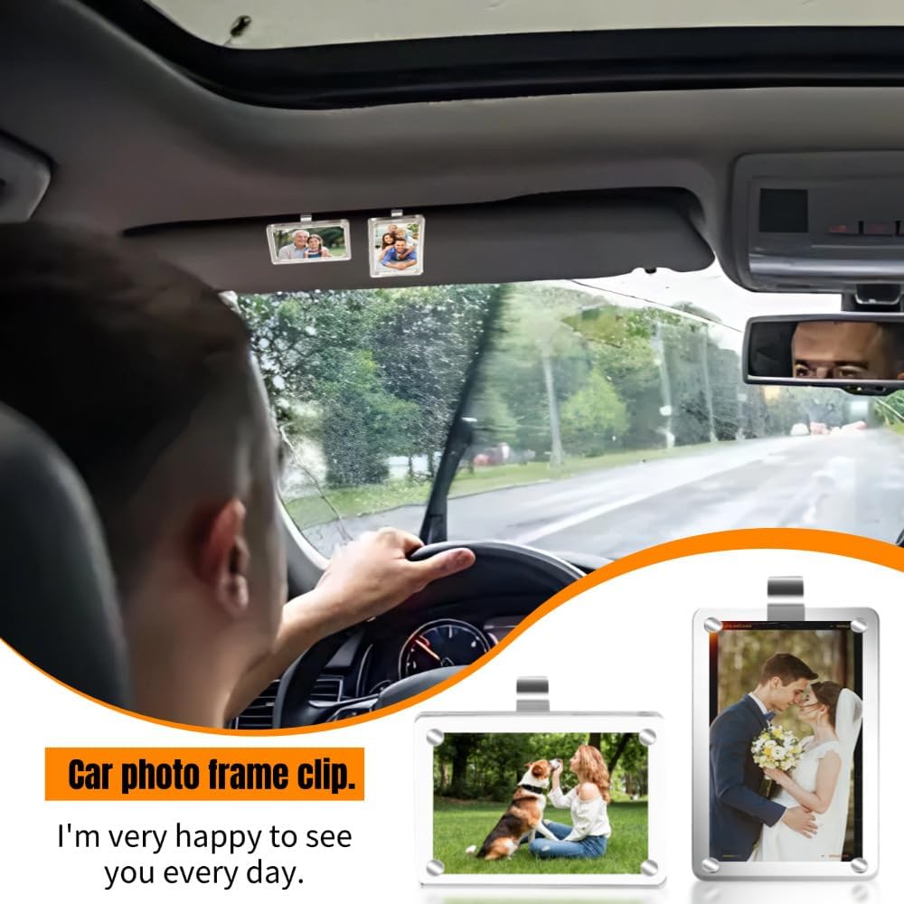 3Pcs Magnetic Car Picture Holder - Transparen Car Visor Clip Photo Frame Suitable for Lover or Family Photo, Car Visor Photo Clip Gifts for Mom