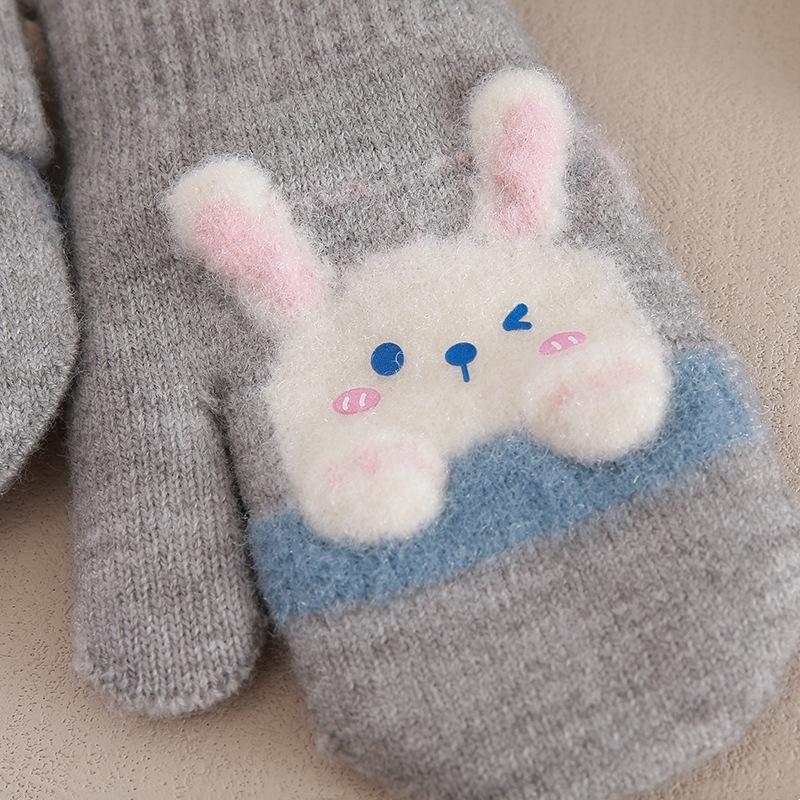 Thicken Mittens For Children Kids Mittens Rabbit Cartoon Winter Cute Knitted Gloves Toddler Warm Rope Boy Girls Baby Hand Gloves