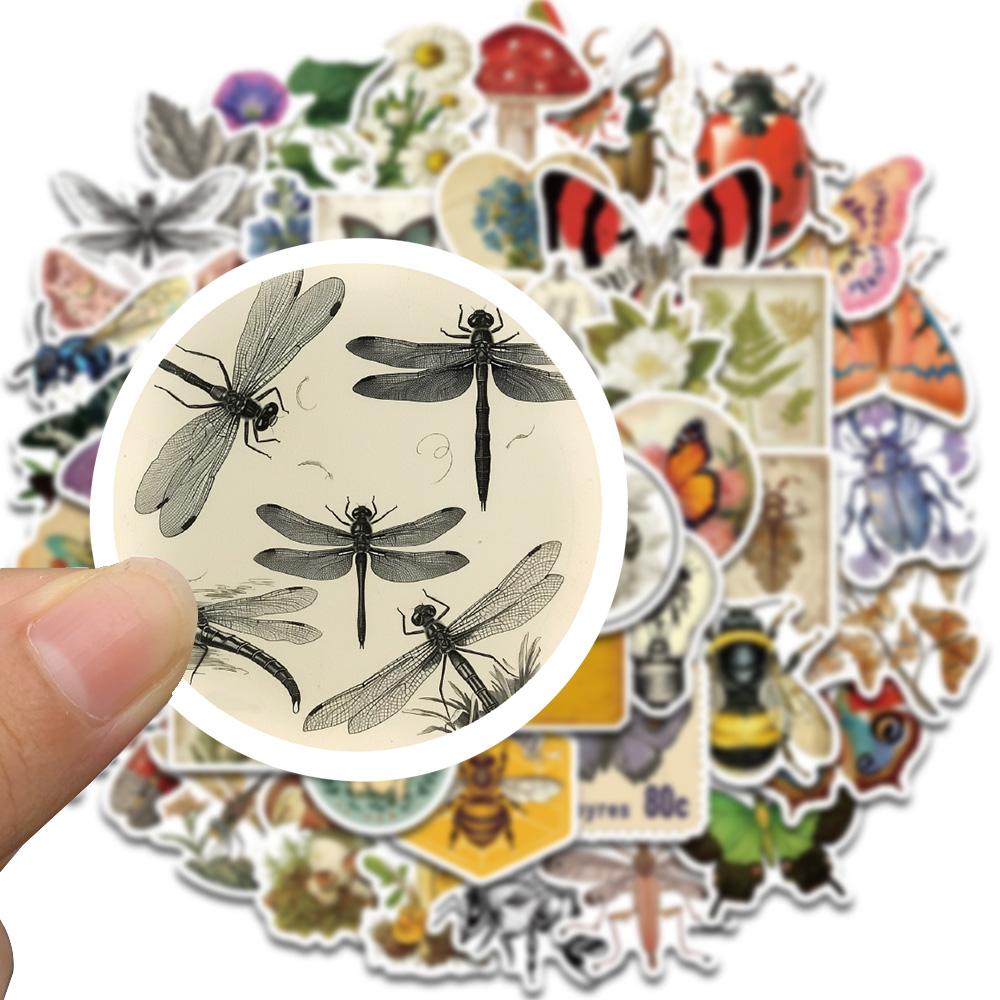 50PCS Retro Entomology Stickers Notebook Landscape Living Room Coffee PVC Creative Decoration Chambre With Cafe Room Decals