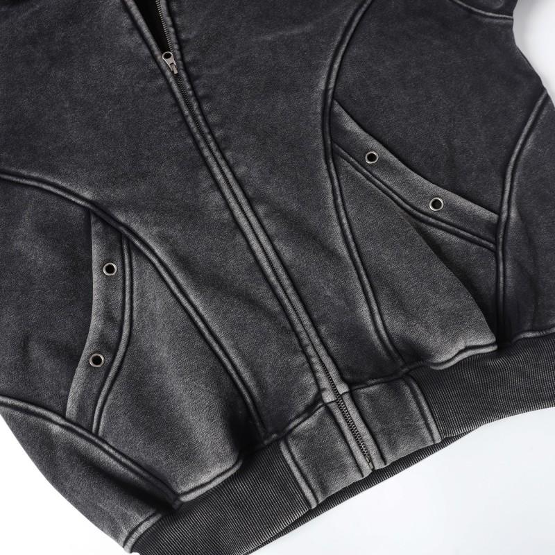 Mens Oversized Hooded Zip-Up Sweatshirt With Graffiti Print Patch Detail Fleece-Lined Streetwear Fall