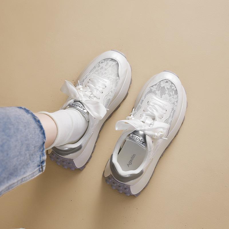Augustine Platform White Shoes Women's 2025 New Summer Thin Lace Mesh Muffin Dad Shoes Sneakers