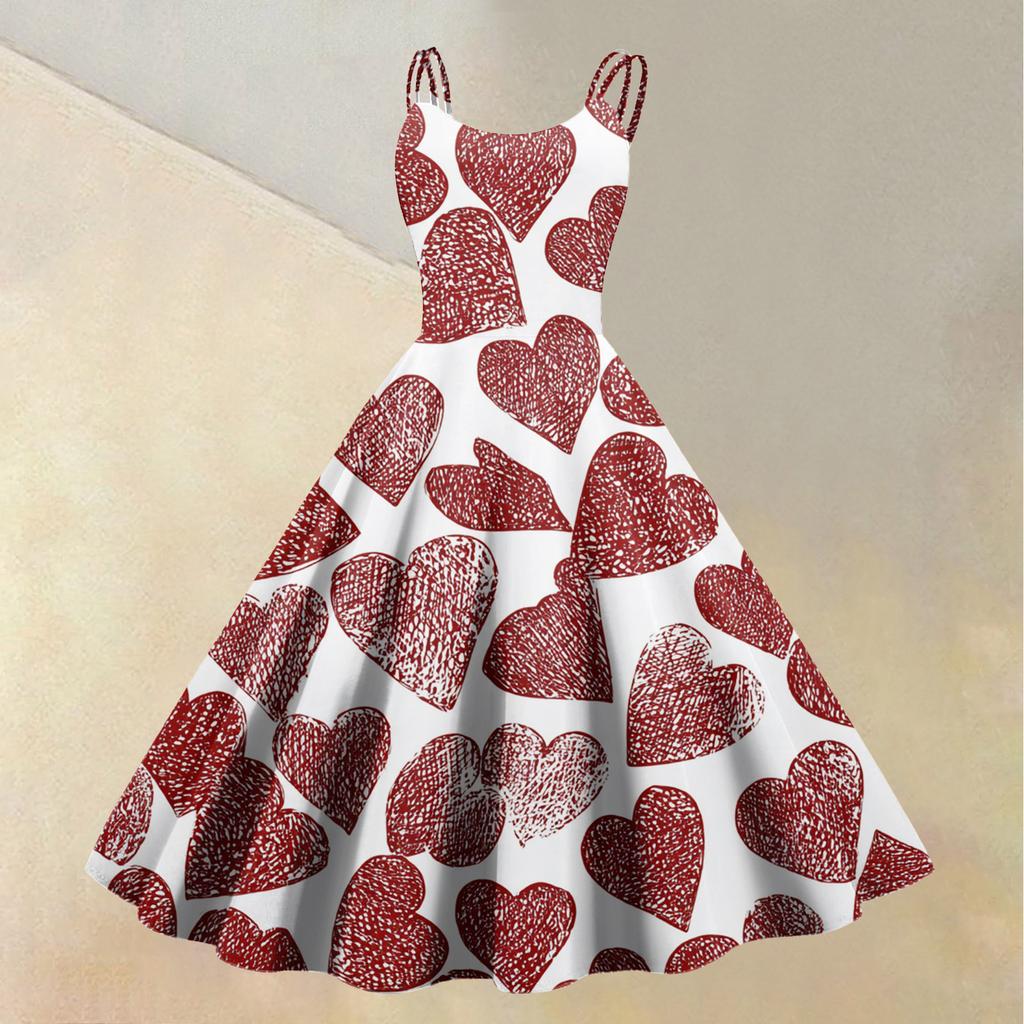 Women's Valentine's Day Love Heart Print Sexy Off Shoulder Vintage Dress