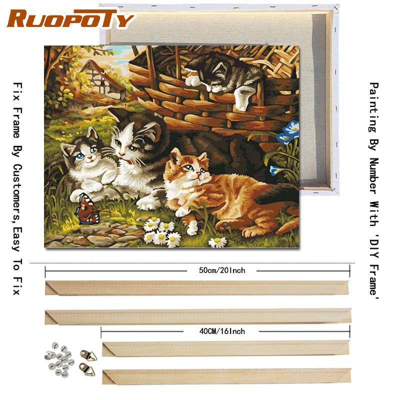 RUOPOTY With DIY Frame Animals DIY Painting By Numbers Modern Wall Art Canvas Hand Painted Oil Painting For Home Decoration