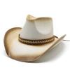 Hand Painted Big Edge Western Cowboy Straw Hat With Ethnic Style, Ideal For Beach, Sunshade Visor