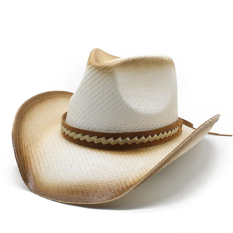 Hand Painted Big Edge Western Cowboy Straw Hat With Ethnic Style, Ideal For Beach, Sunshade Visor