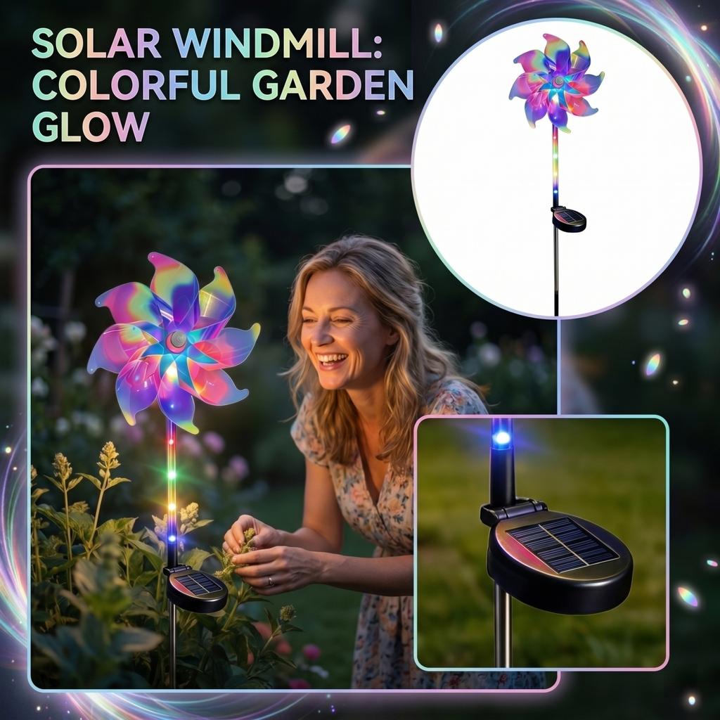 Solar Powered Windmill Garden Light Outdoor Waterproof Lawn Stake Light with LED for Yard Pathway Landscape Decoration