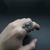 Adjustable Wide Open Ring With Dual Phoenix Motif Vintage Style Sterling Unisex Statement Jewelry