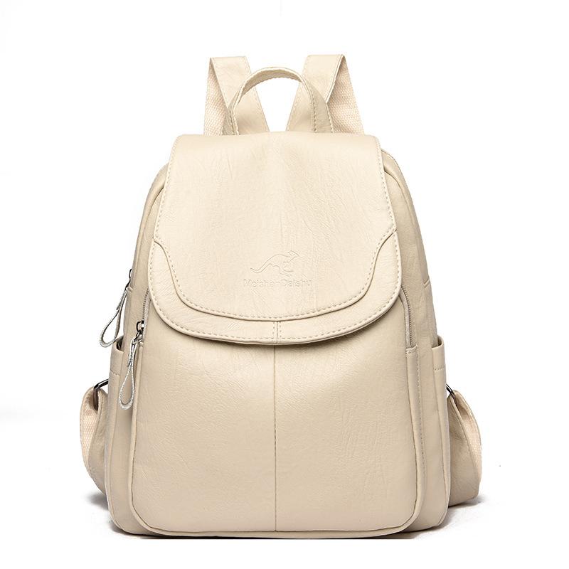 

Large Capacity Travel Back Pack Rucksacks Mochila Women Backpack Female Leather Bagpack for Girl Ladies Sac A Dos School Bags бежевий