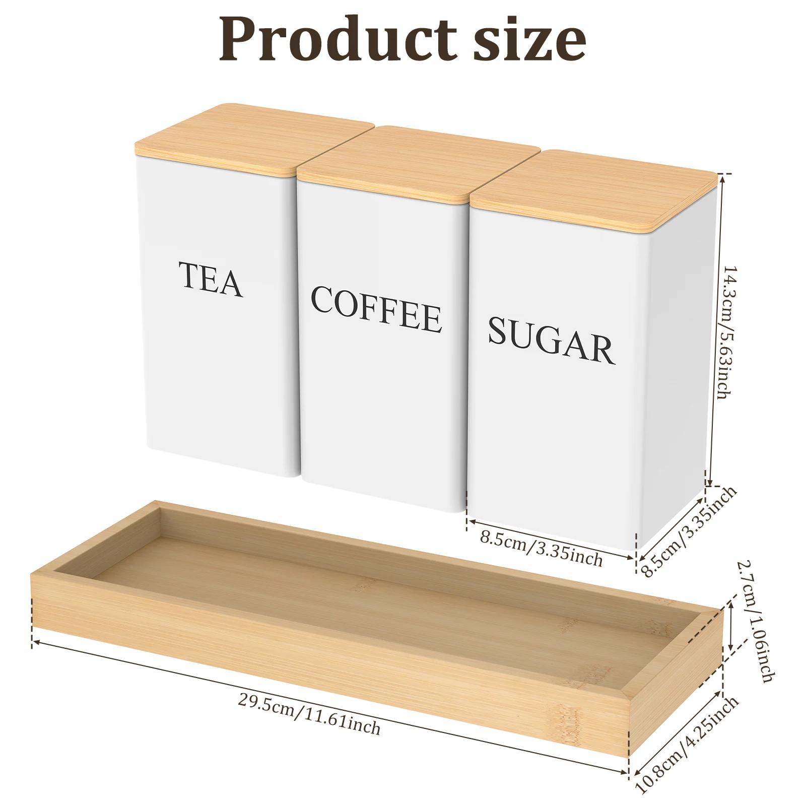 

3 шт. Металлические емкости для хранения кофейных зерен с бамбуковой крышкой и подносом, простой стиль, экономия места, банки для хранения чая, кофе, сахара, кухонные принадлежности белый