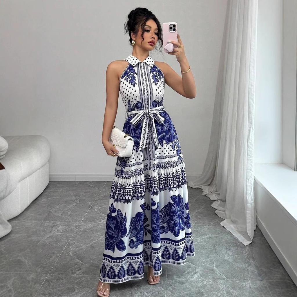 Abiti estivi da donna, senza maniche, floreali, boho, prendisole, abito lungo da donna, con scollo all'americana, paisley, senza maniche, con vita tagliata, abito lungo da spiaggia boho