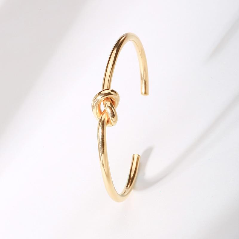 Gold Color Knot Bracelet for Women, Tie The Knoted Cuff Bangle Stainless Steel, Charm Bridesmaid Wedding Jewelry