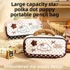 Animal Pattern Canvas Pencil Bag With Splicing Design For Students And Girls