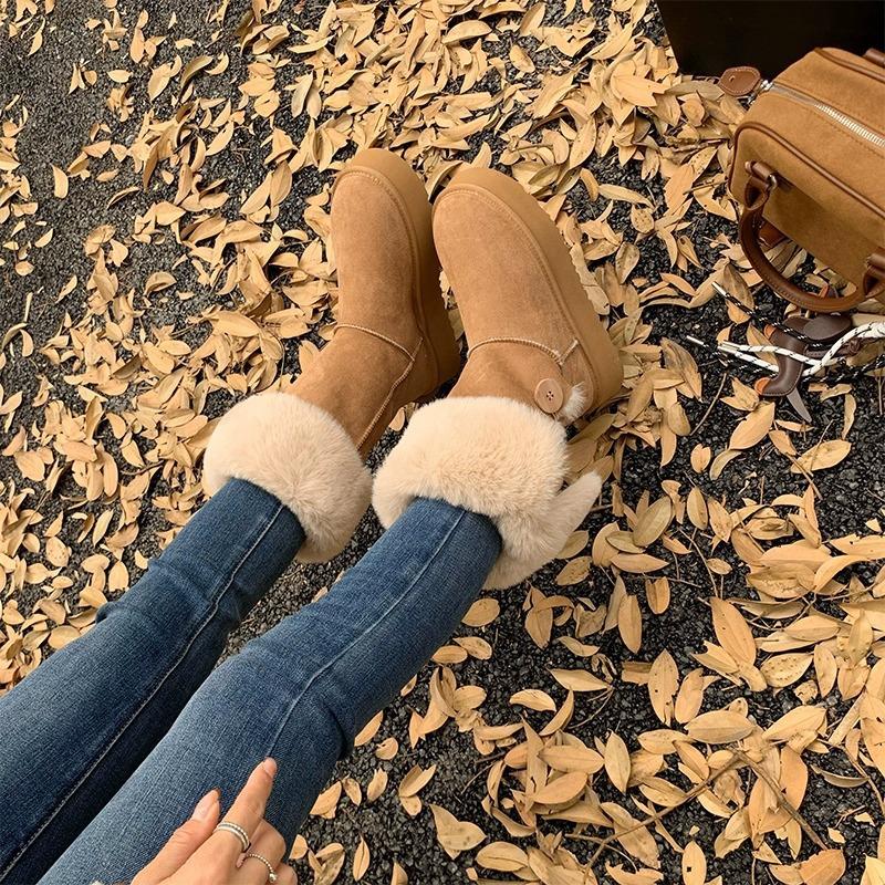 Fur integrated snow boots women's 2025 winter new thick-soled high tube two wear folded versatile thickened warm cotton shoes