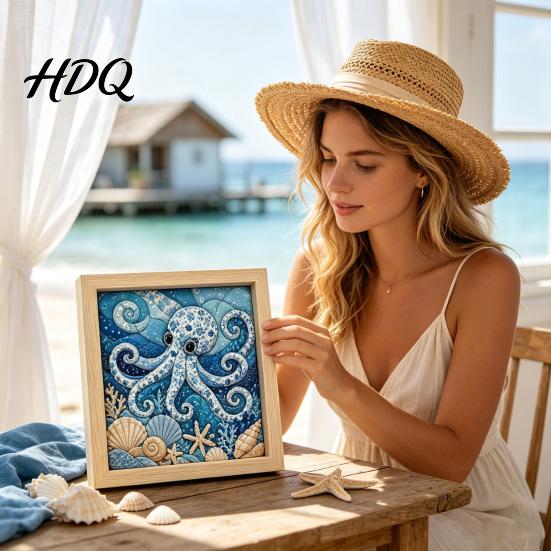 Japanese Fabric Craft No-Sew Art Kit DIY Mosaic Kits for Adults Beginners Quilted Wall Intricate with Frame & Tools Kits Gifts Housewarming