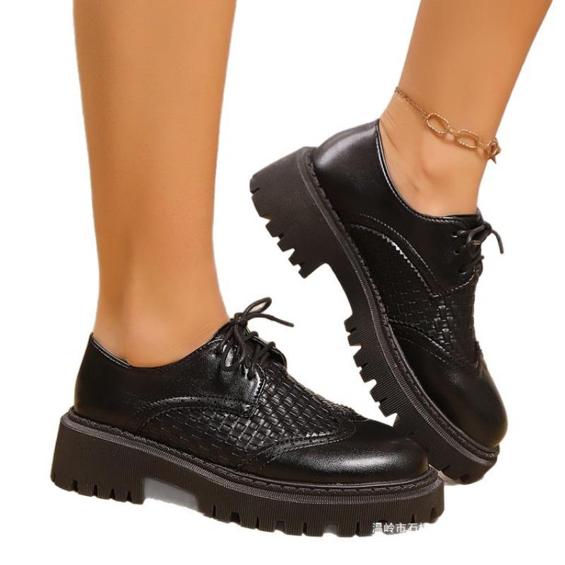 Women's Large Toe Hollow-Out Leather Dress Shoes, Thick Sole British Style Summer Flats, Breathable Plus Size Footwear