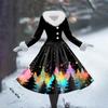 Women's Casual Dress Long-Sleeve V-Neck Patchwork Fleece Christmas Print Dress