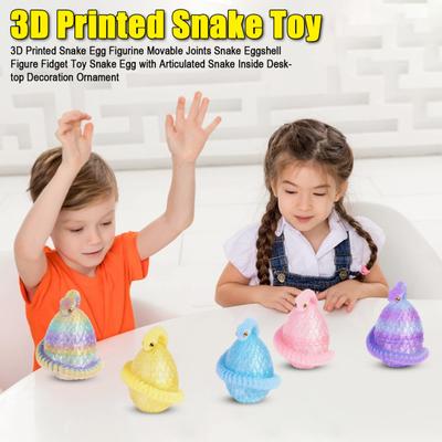 3D Printed Snake Egg Figurine Movable Joints Snake Eggshell Figure Fidget Toy Snake Egg with Articulated Snake Inside Desktop Decoration Ornament