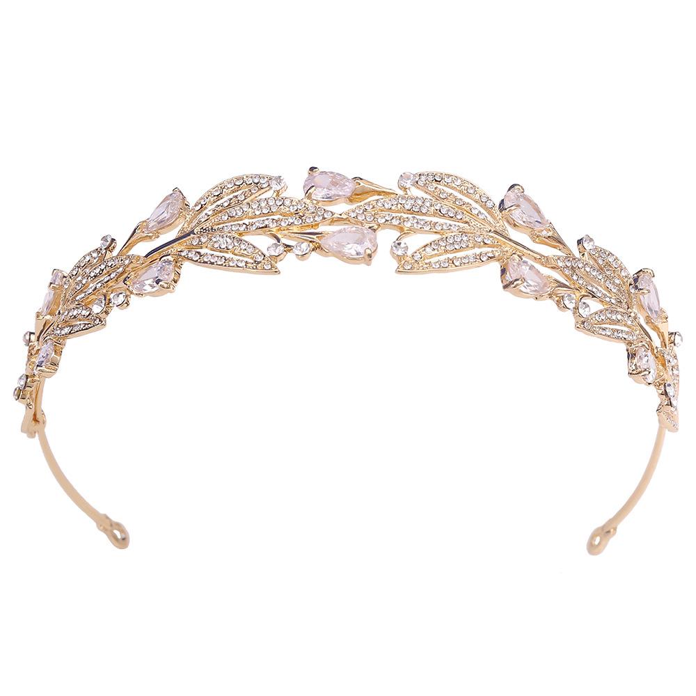 New zircon bridal crown leaf alloy atmospheric wedding headwear rhinestone princess wedding hair accessories