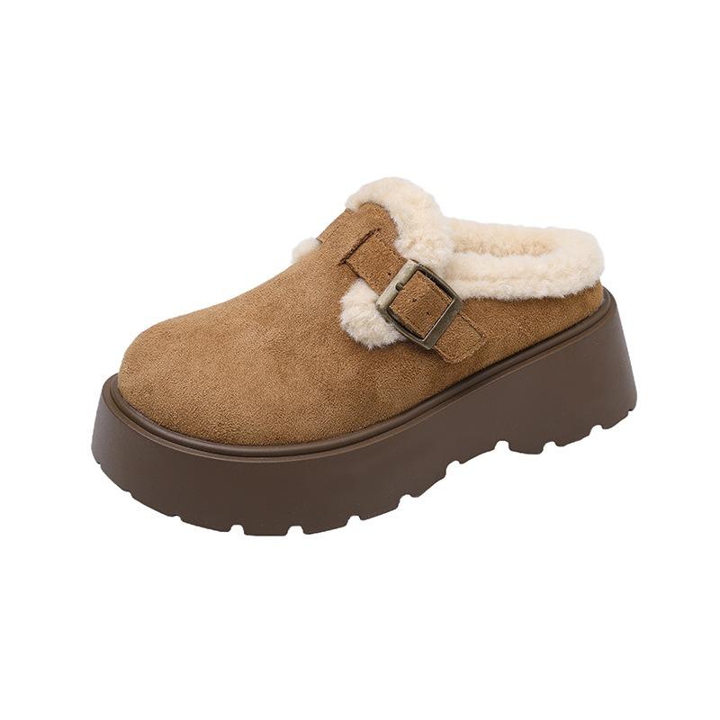 Thick-soled Bag Head Half Slippers for Women To Wear Winter New Fashion Lazy Plush Cotton Shoes