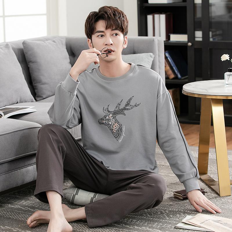 Men's pajamas spring and autumn pure cotton long-sleeved casual loungewear youth men's autumn thin cotton large-size suit