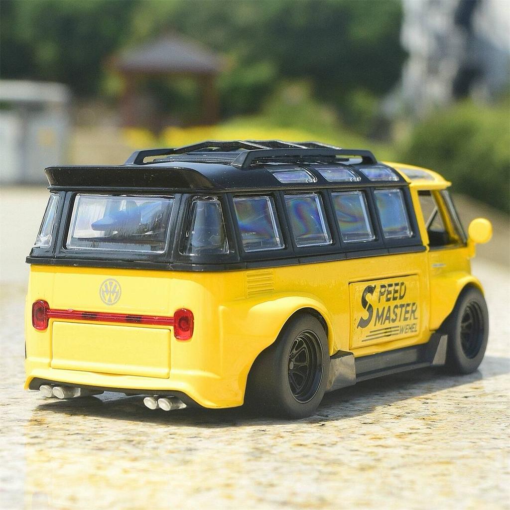 DDM Volkswagen T1 Transporter Bus Modified Simulation Diecast & Toy Vehicles Sounds & Light Pull Back Car 1:32 Alloy Model