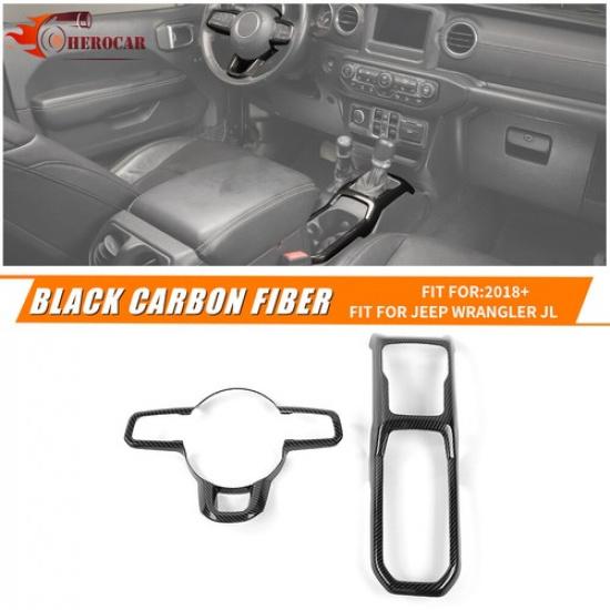 Carbon Fiber Steering Wheel Gear Shift Cover Trim For Jeep Wrangler JL JT 2018+