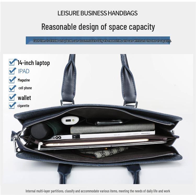 Men's PVC Horizontal Business Casual Briefcase - Large Capacity Laptop & Document Bag