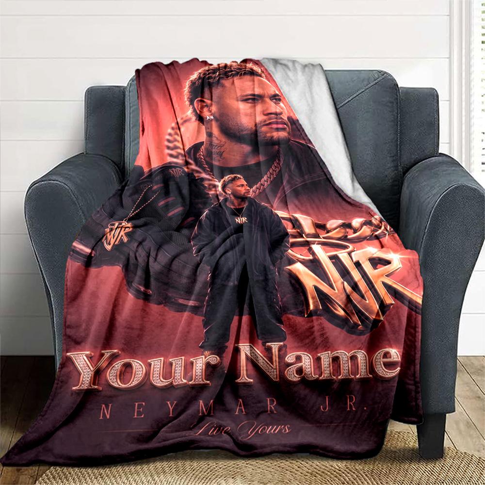 Star Neymar Personalized Name Blanket Cozy Personalized Blanket Durable Comfort Suitable for Home Decor Living Room Office Chair Bed