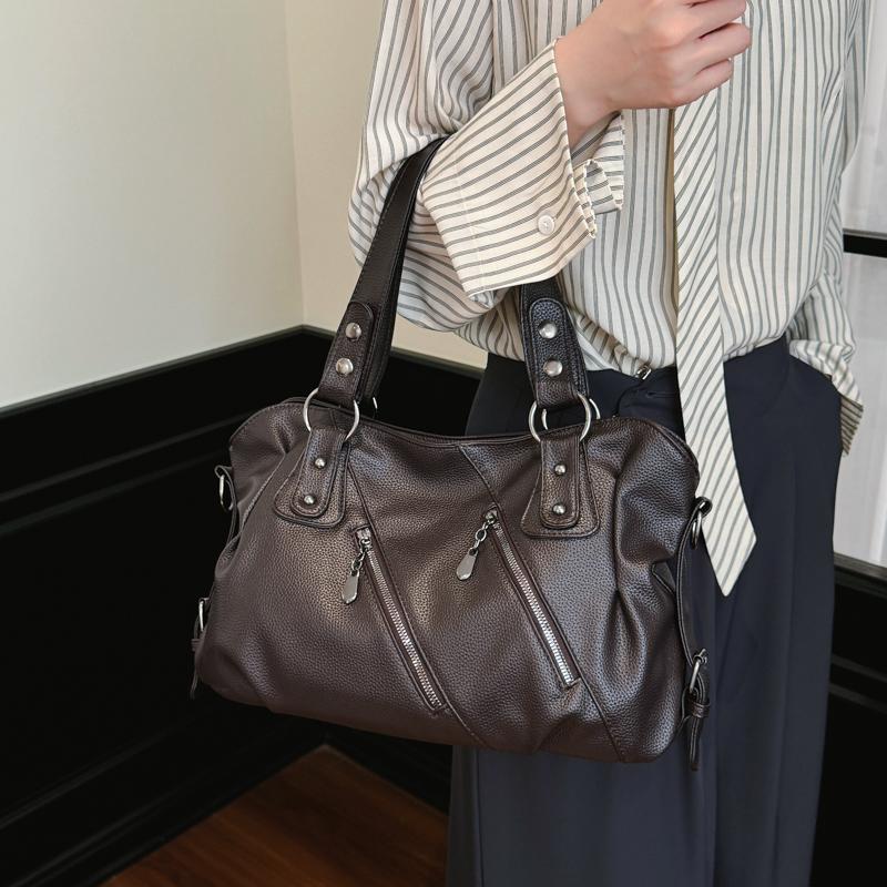 Shoulder Bag Women's 2 Large Capacity Commuter Crossbody Bag PU Portable Tote Bag