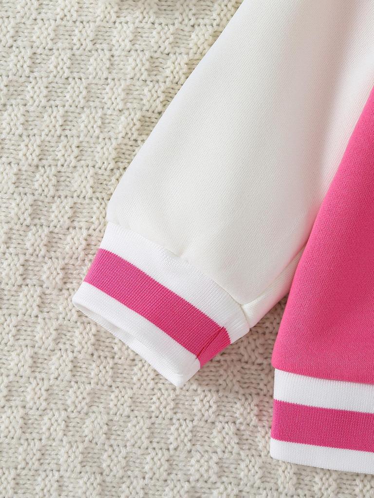 Single-piece girl's versatile and cute style fleece-lined stand collar long-sleeved zipper thick pink jacket top for spring, autumn and winter.