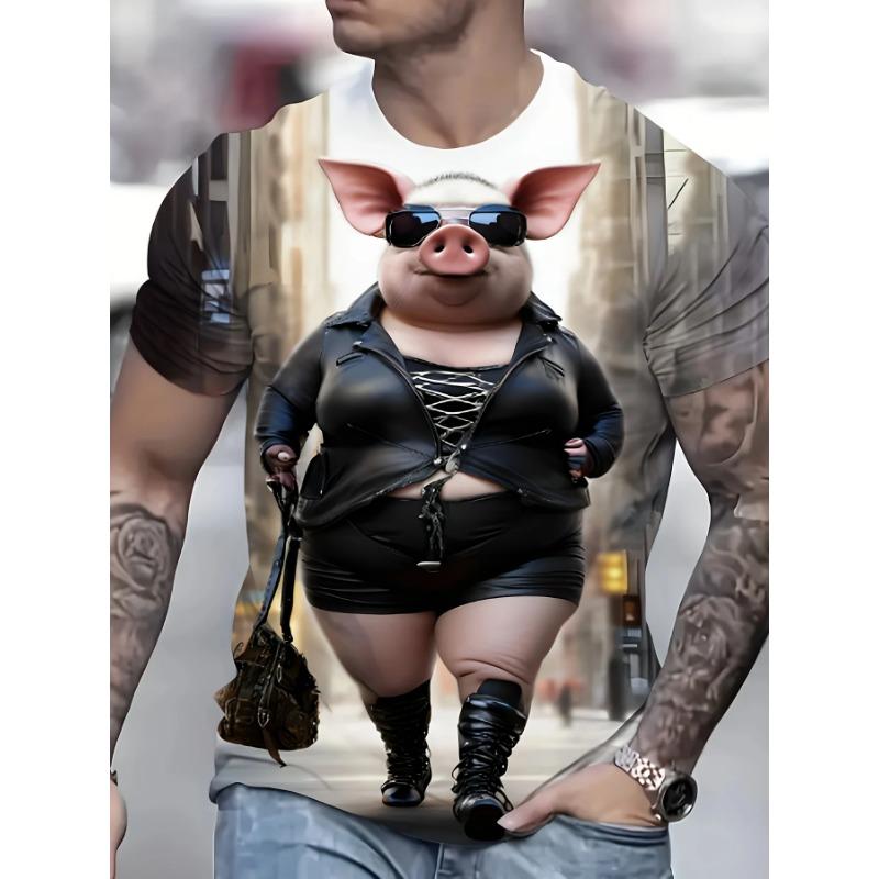 Vtipné Kreslené Ai Prase 3D Potisk Pánská Trička Ležérní Krátký Rukáv Módní Streetwear Kulatý Výstřih Trička