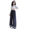 Girls' Plus Velvet Plaid Wide-Leg Pants - Warm, Stylish, and Loose Fitting for Autumn/Winter.