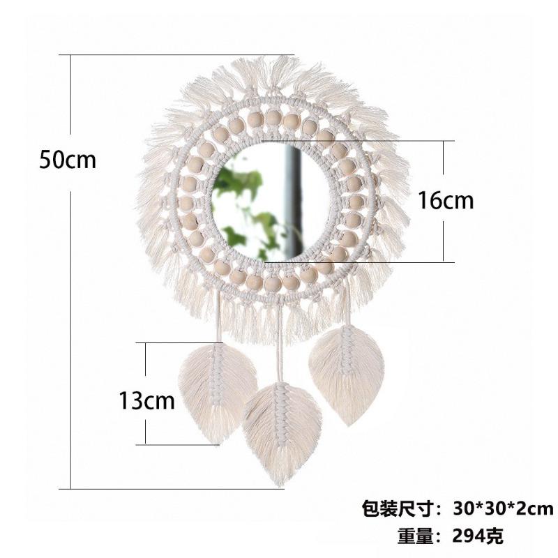 Bohemia Mirror White/Brown Tapestry Makeup Mirror Bedside Bedroom Entrance Hotel Home Decoration Wall Hanging