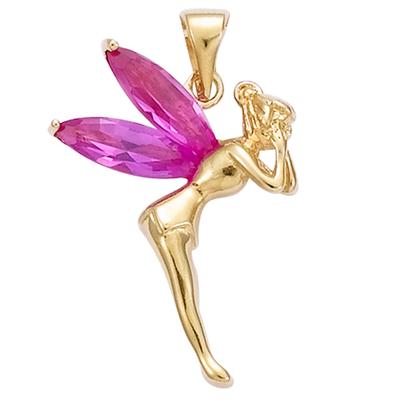 [D0458] - Gold Plated Pendant 'Tinker Bell' Fuschia Pink Gold - 20x27 Mm