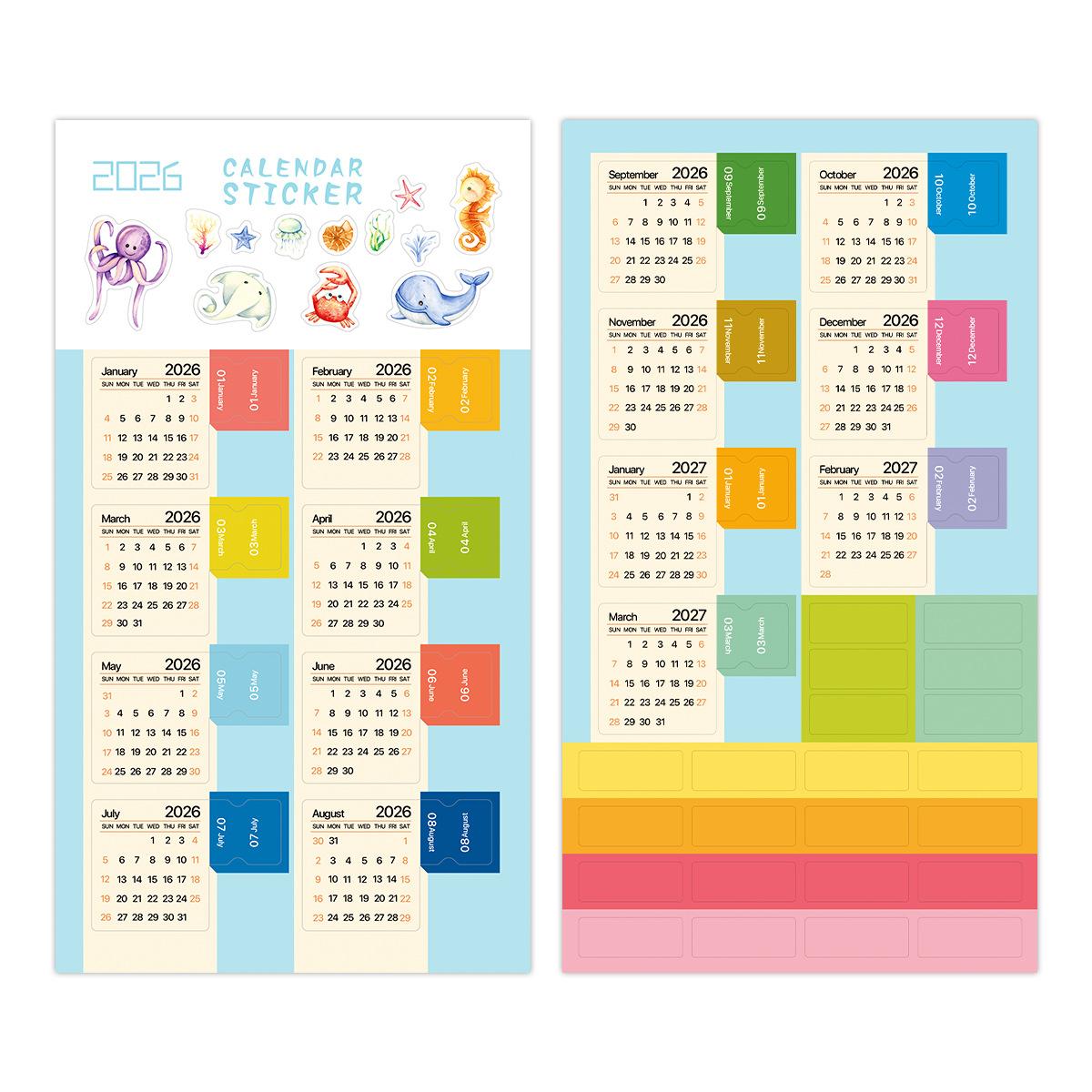

2026 Calendar Stickers Vintage Notebook Agenda Planner Index Stickers Yearly Monthly To Do List Bookmarks Korean Stationery